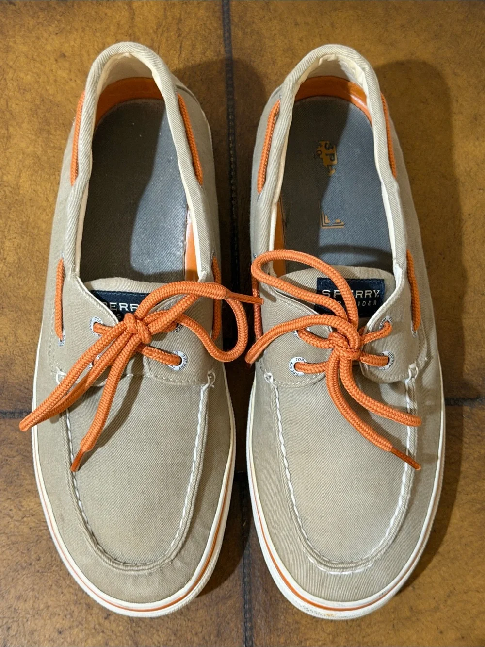 MEN’S SPERRY TOP SIDER SHOES SIZE 10.5 STYLE # 10771188 IN TAN WHITE ORANGE